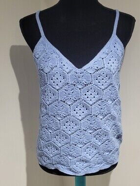 mySTYLE Women's V-Neck Crochet Thin Strap Tank Top Medium Blue Bohemian Summer
